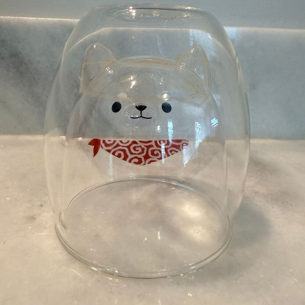 Goodglass Clear 3D Shiba Inu Red Scarf Double-Walled Insulated Glass Coffee Mug - Picture 5 of 7